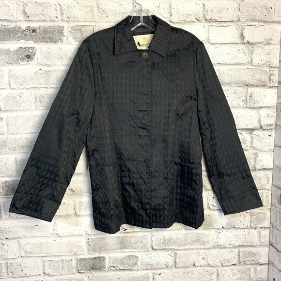 Aquascutum Vintage 80s Short Trench Coat Black Check Mid Mac Jacket - Picture 1 of 16